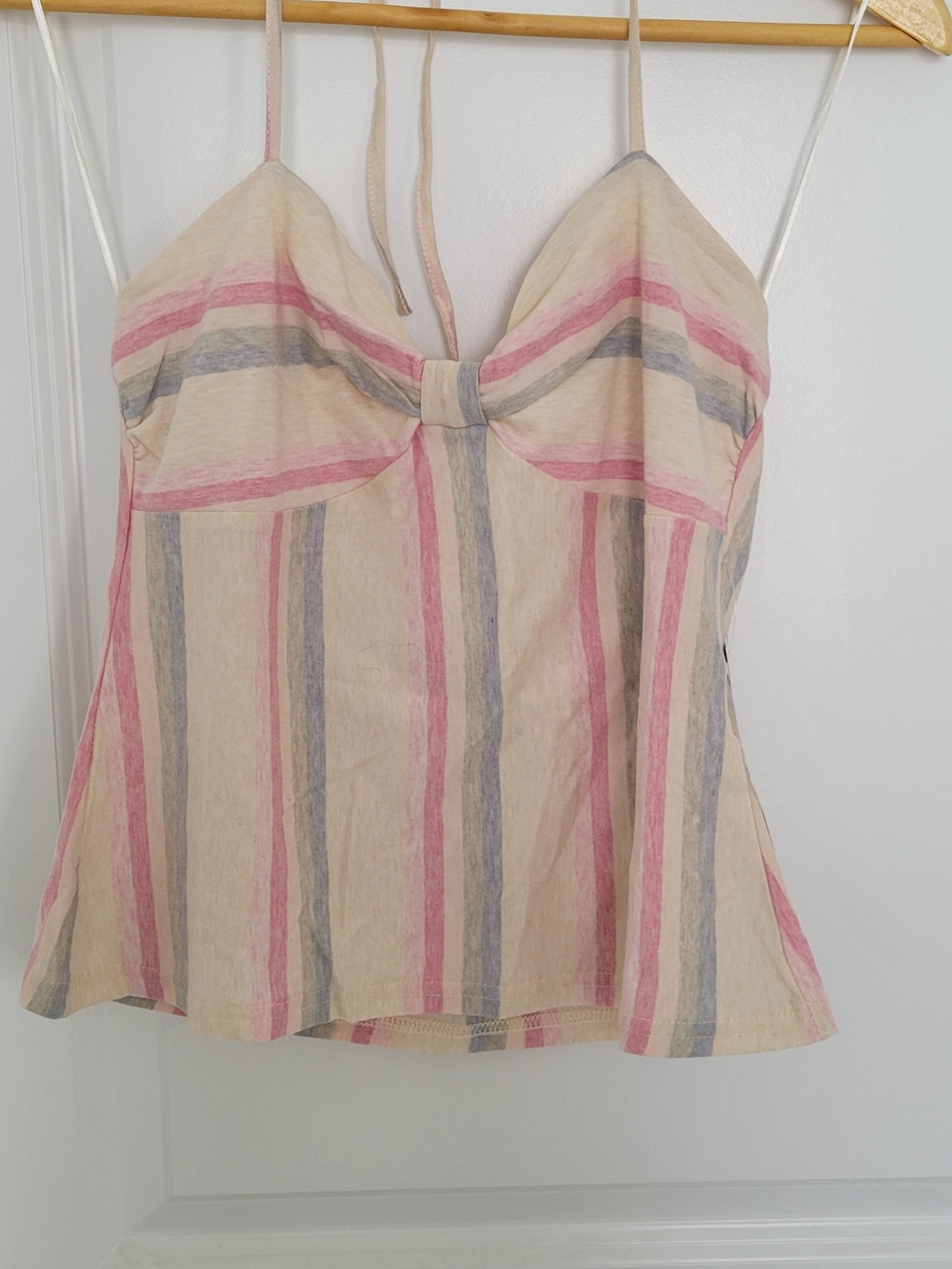 Modcloth Cream Spaghetti-Strap Bustier with Pink & Gray Stripes